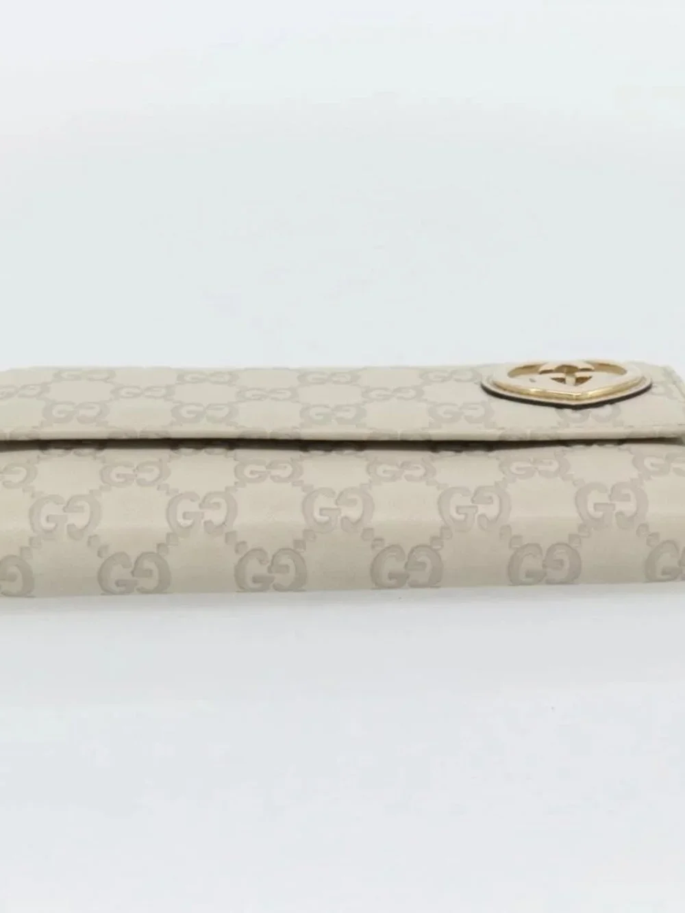 GUCCI GG Canvas Guccissima Lovely Heart Wallet Leather Ivory 251861 Auth 182242V - Picture 6 of 16